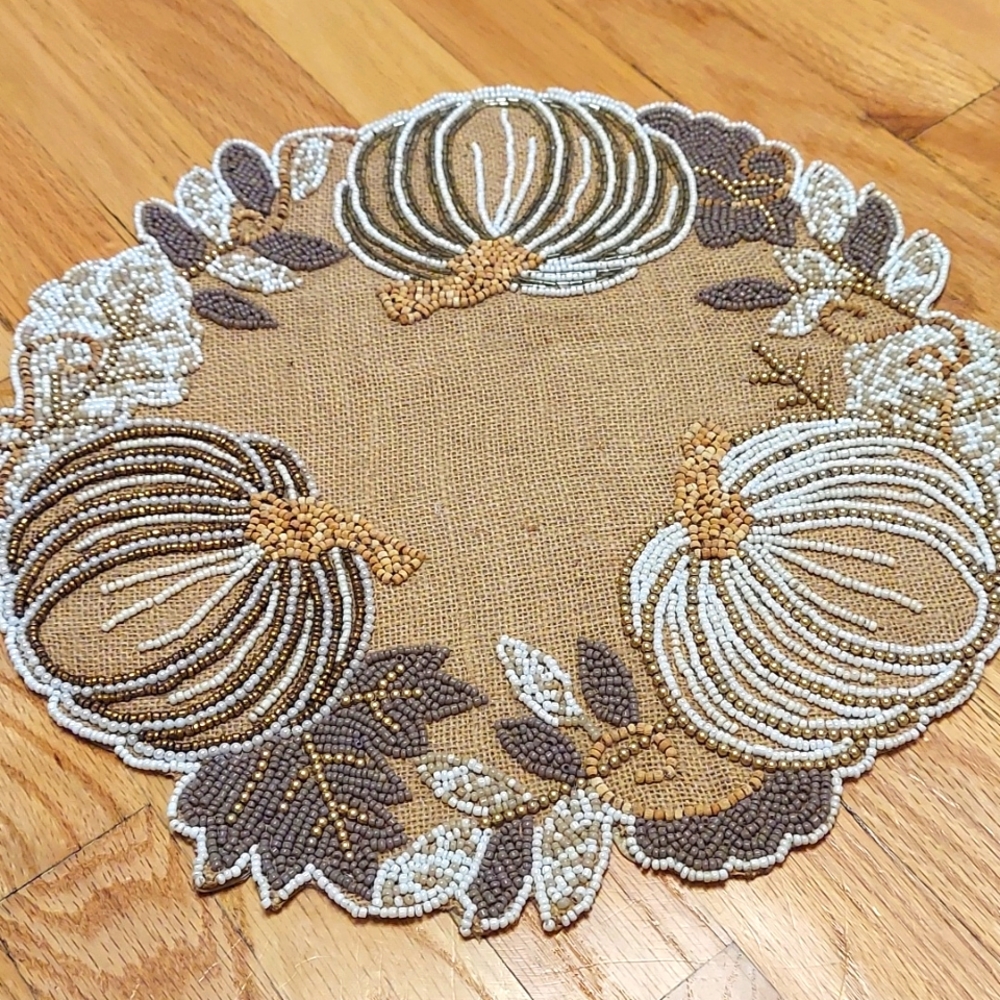 Beaded pumpkin table topper